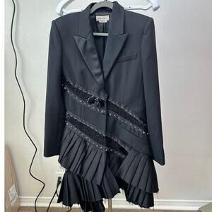 Alexander McQueen Black Asymmetrical Blazer Coat with Pleated Skirt 14
